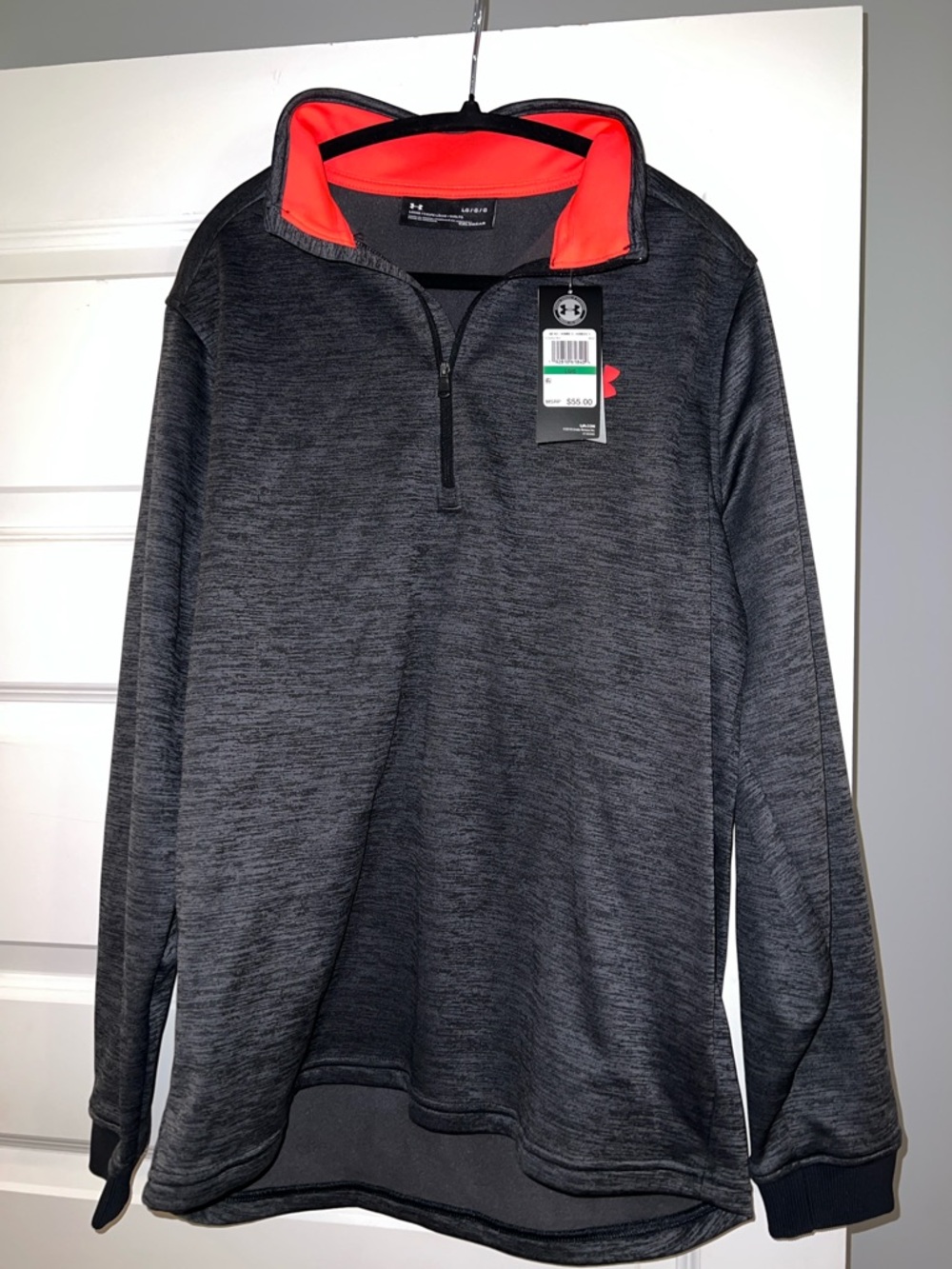 New with tags Under Armour Men’s Dark Gray Quarter-Zip Pullover with Red Accent